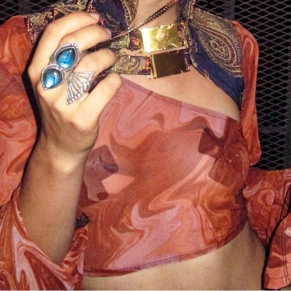 Brand new from Medusa Complex ✨🤎 Terra one shoulder mesh top with chain back! M - Picture 6 of 7